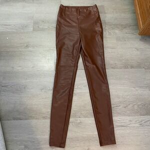 NWT Dex Faux Leather Leggings Womens XS Brown High Waisted Stretch Skinny